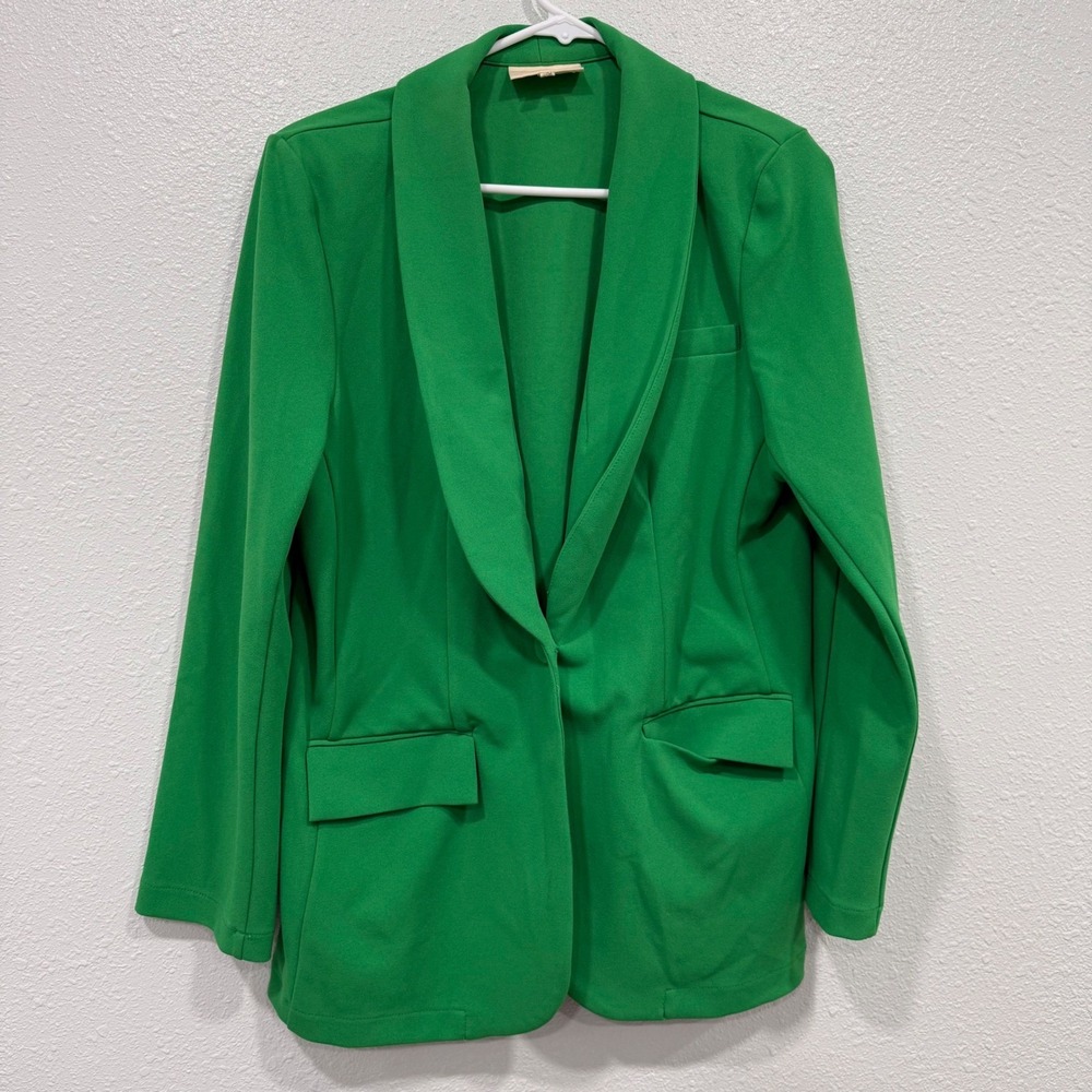 Melloday Womens Kelly Green Open Front Shawl Lapel Blazer Jacket Size Large
